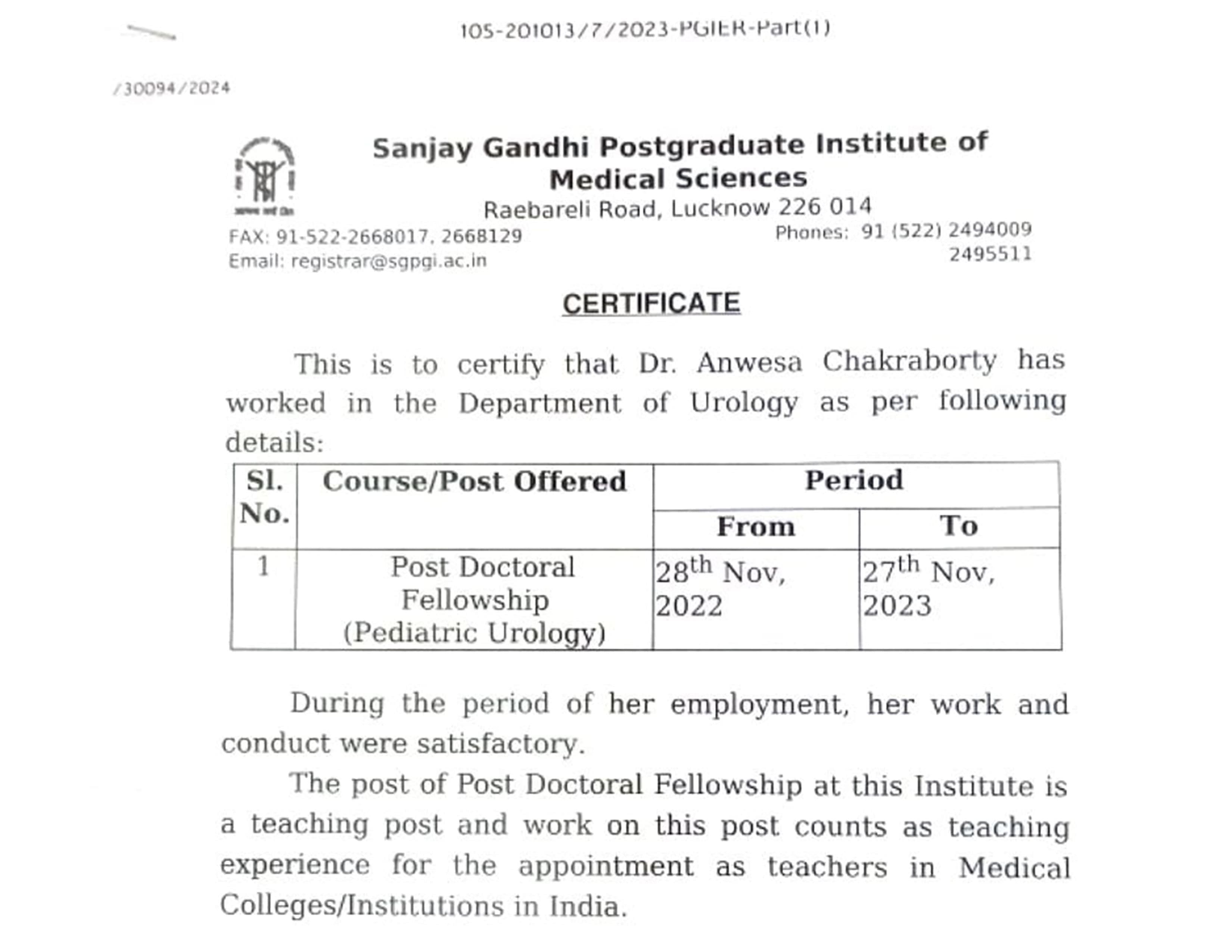 Post Doctoral Fellowship
