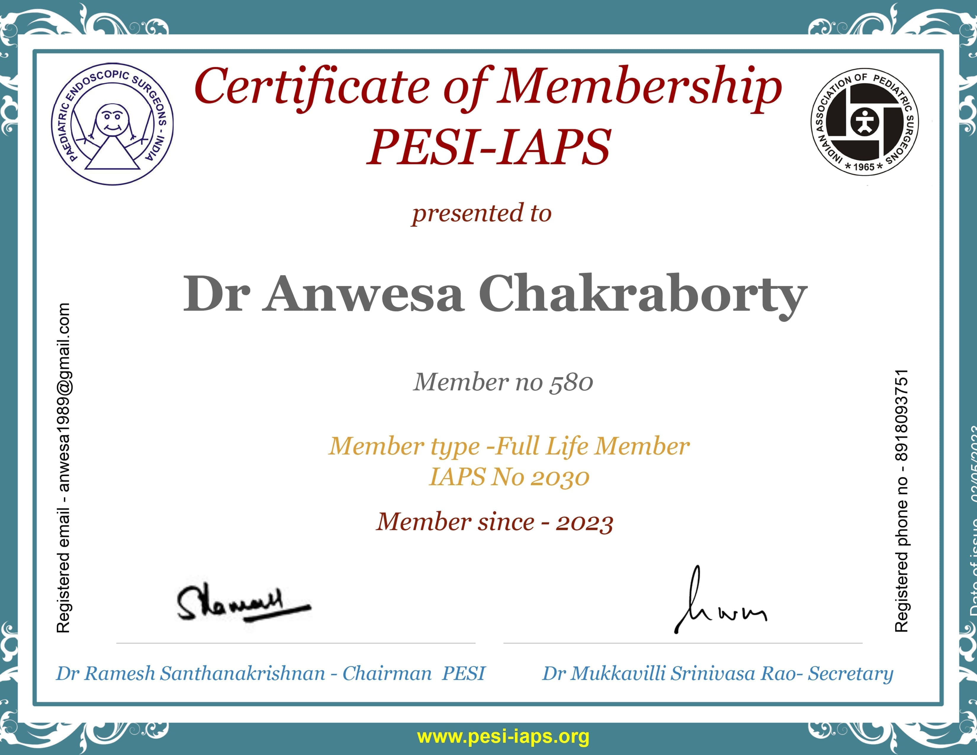 Certificate of Membership PESI-IAP